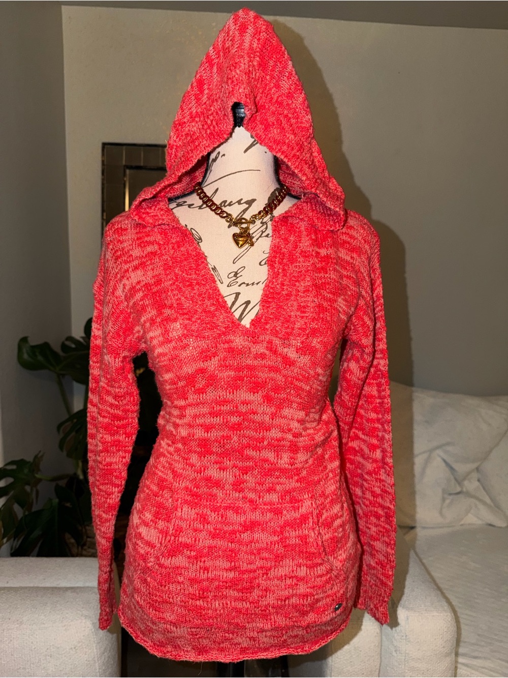Roxy red knit hooded sweater
